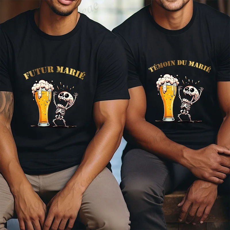 الفرنسية العريس فرقة Evg فريق أفضل رجل تي شيرت موضة البيرة الجرافيك Y2k بلايز الرجال واحد وداعا الزفاف البكالوريوس حفلة تيز