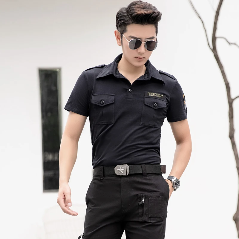 Men\'s Summer Thin Shirt Elastic Slim Fitness Short-sleeved T-shirt Multi-pocket Polo Collar Cargo Tees Casual Tactical Tops New