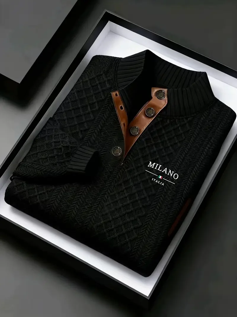 الرجال الخريف الشتاء الوقوف طوق محبوك سترة عارضة ناضجة المألوف في جميع أنحاء منقوشة طاقم الرقبة السترة