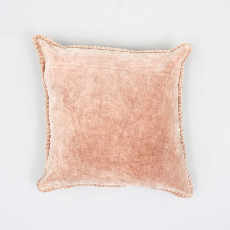 

Stonewashed Cotton Velvet Throw Pillow with Decorative Handstiched Edges-19X19