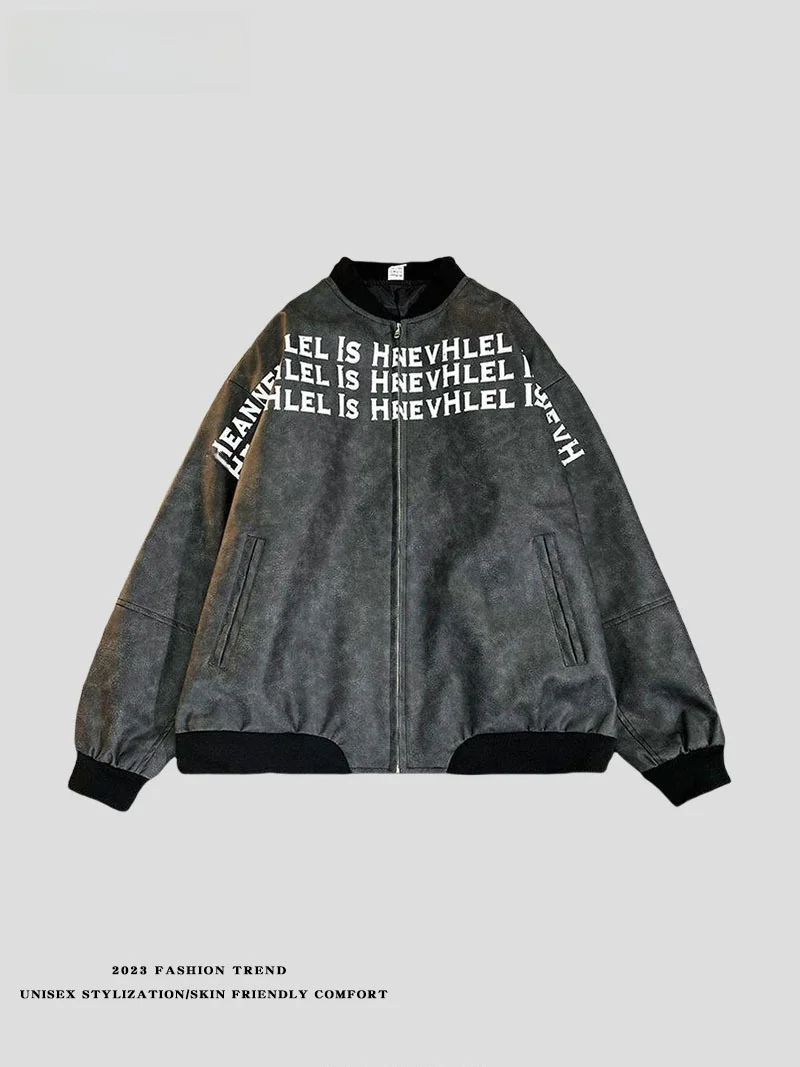 

Мужская свободная мотоциклетная куртка из искусственной кожи с буквенным принтом в американском стиле High Street, трендовая верхняя одежда