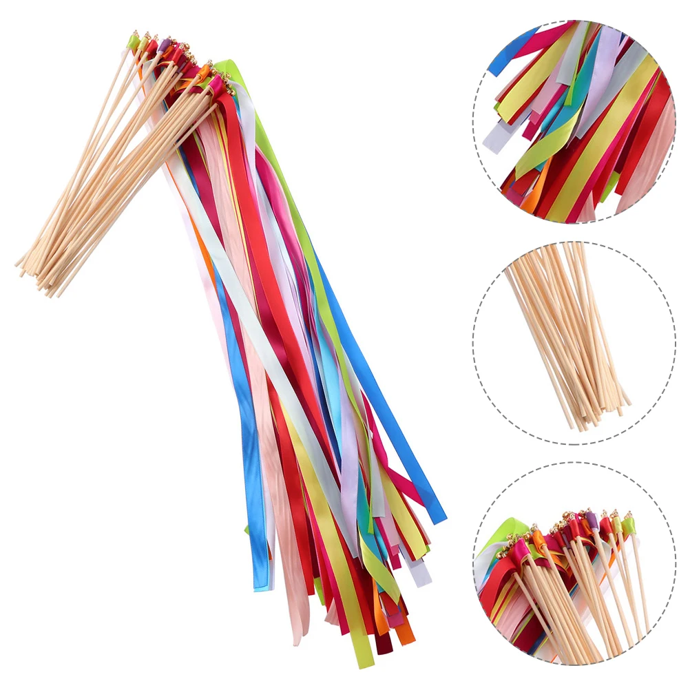 

20pcs Fairy Color Ribbon Sticks Wedding Streamers For Ceremony Reception Stage Sports Party Decorations Cheerleader