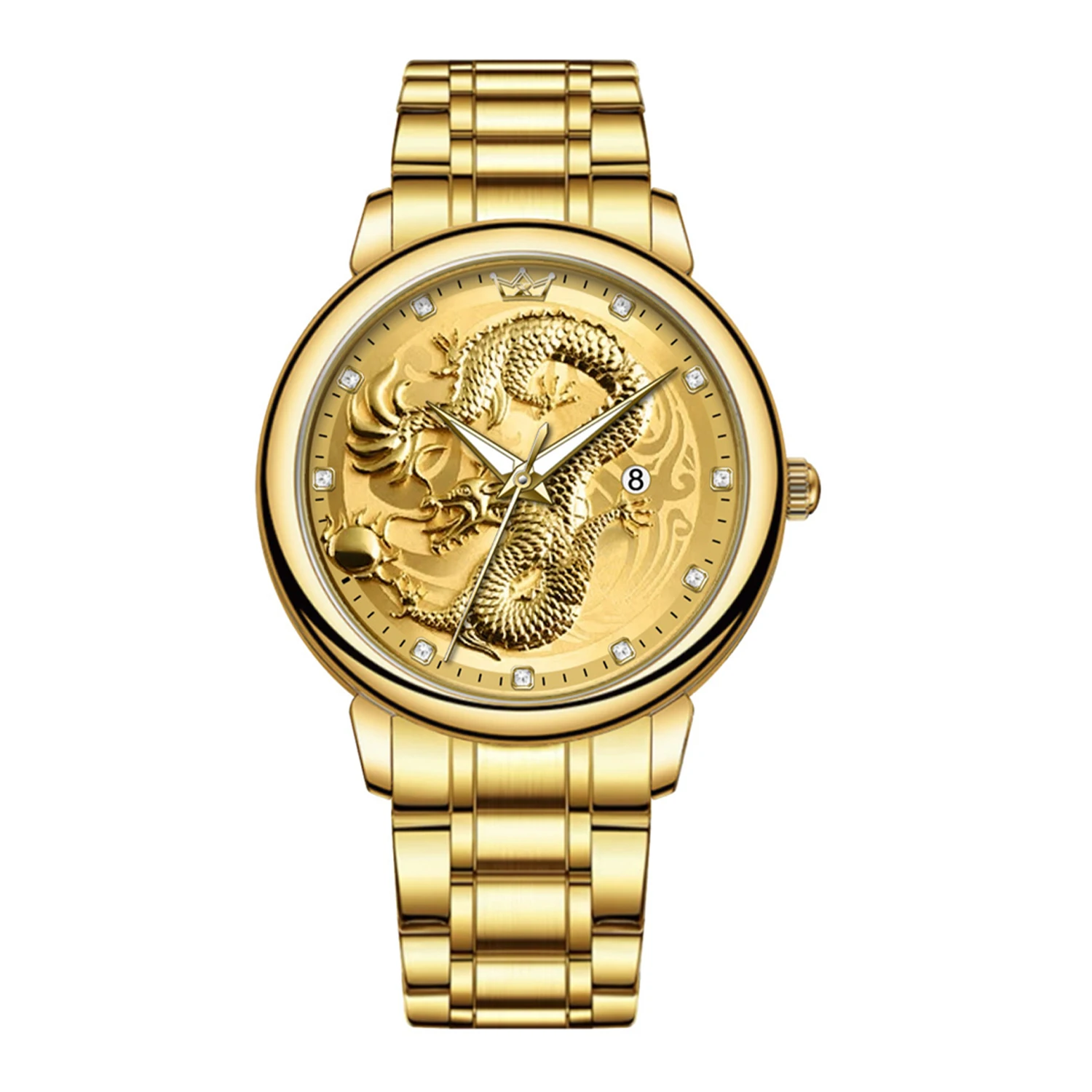 

Мужские модные кварцевые часы Golden Dragon из нержавеющей стали, водонепроницаемый импортный кварцевый механизм