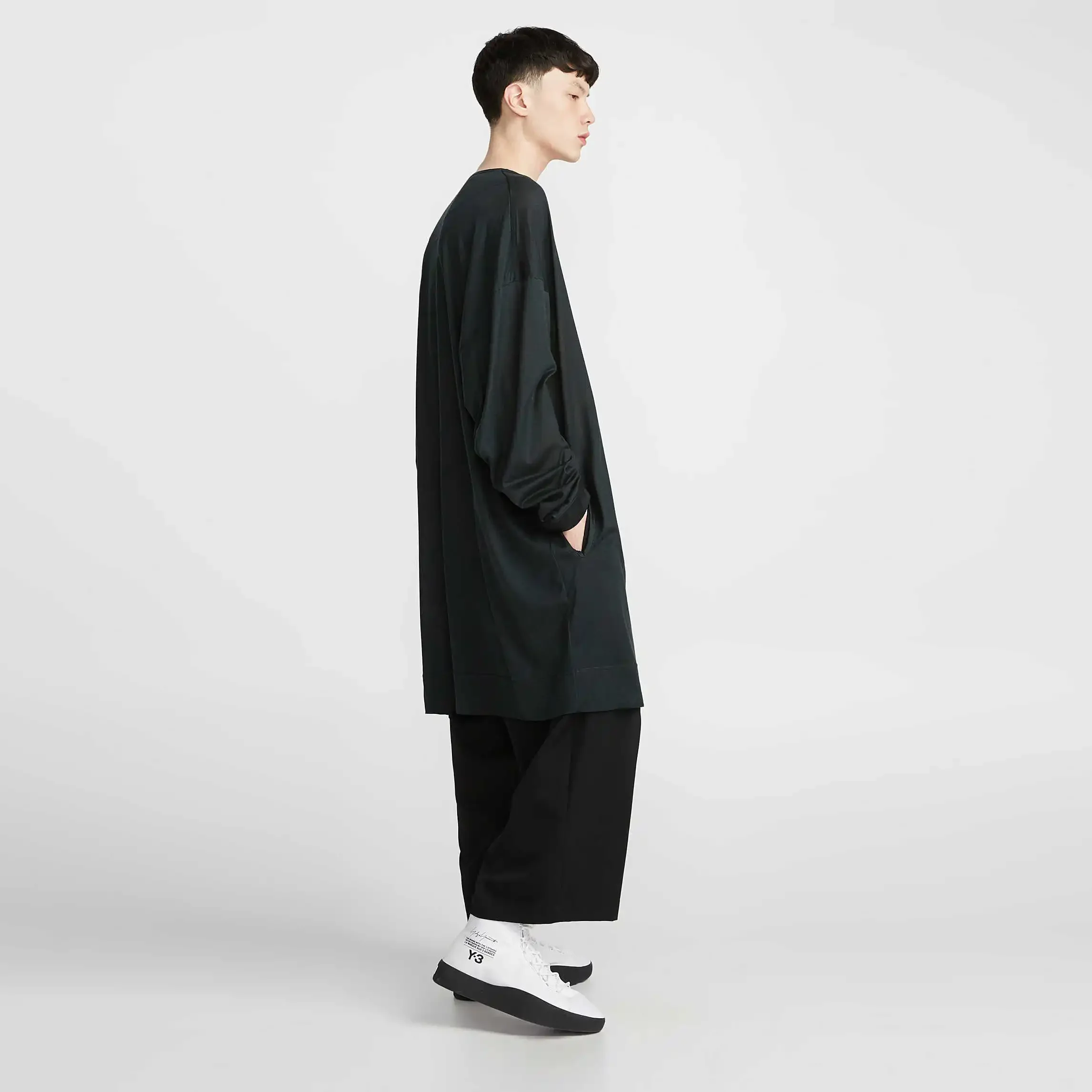 YOJI OOAK عقد القط طويل هوديي كم طويل كبير تي شيرت مطبوع متماسكة فضفاضة عادية مستديرة الرقبة صورة ظلية INS رجل #5