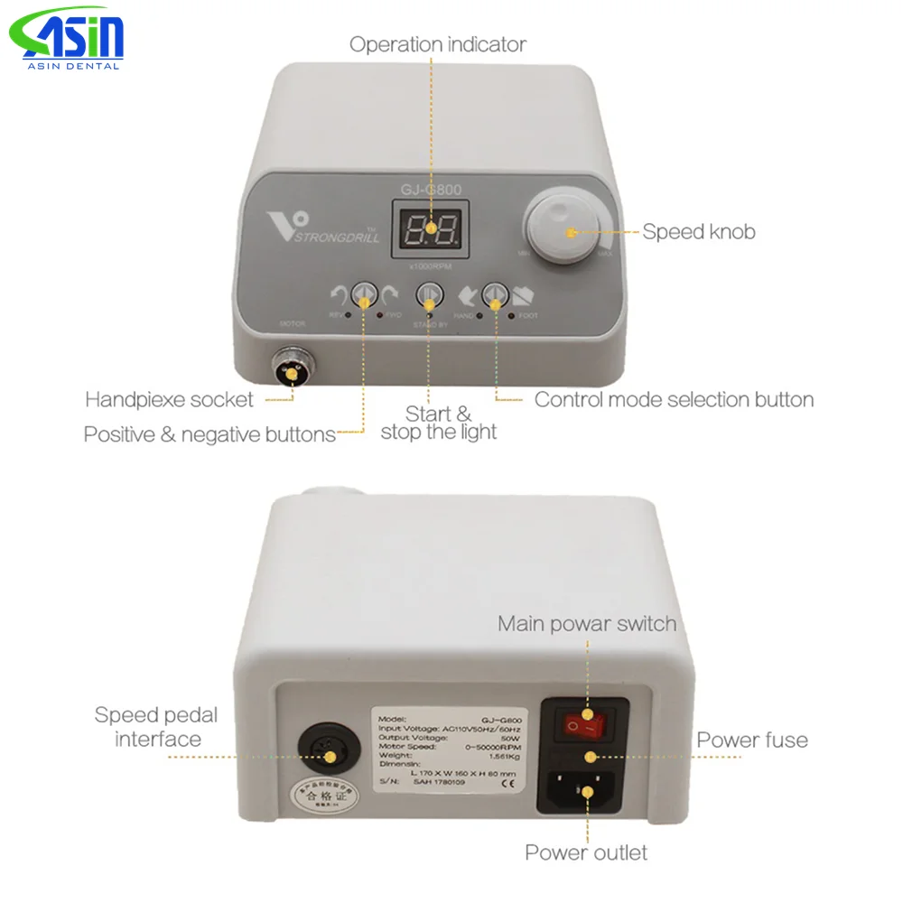 Dental Micromotor brushless 50000RPM torsion G800 Machine E-type connection compatible with contran angle and straight handpiece