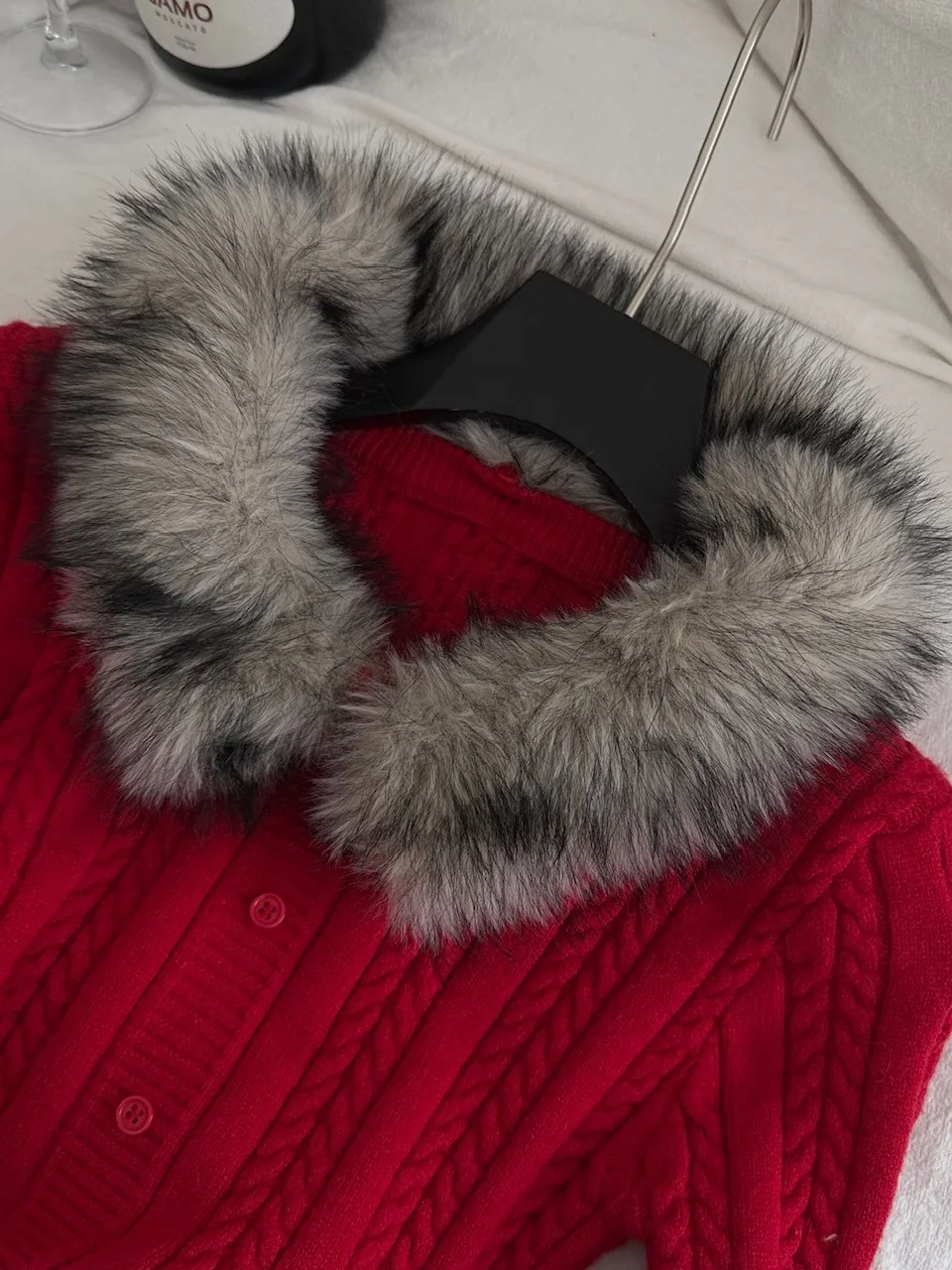 Suéter de punto Retro para mujer, corte entallado, cintura ceñida, cuello abierto, adorno de piel sintética, Top elegante Sle para otoño e invierno