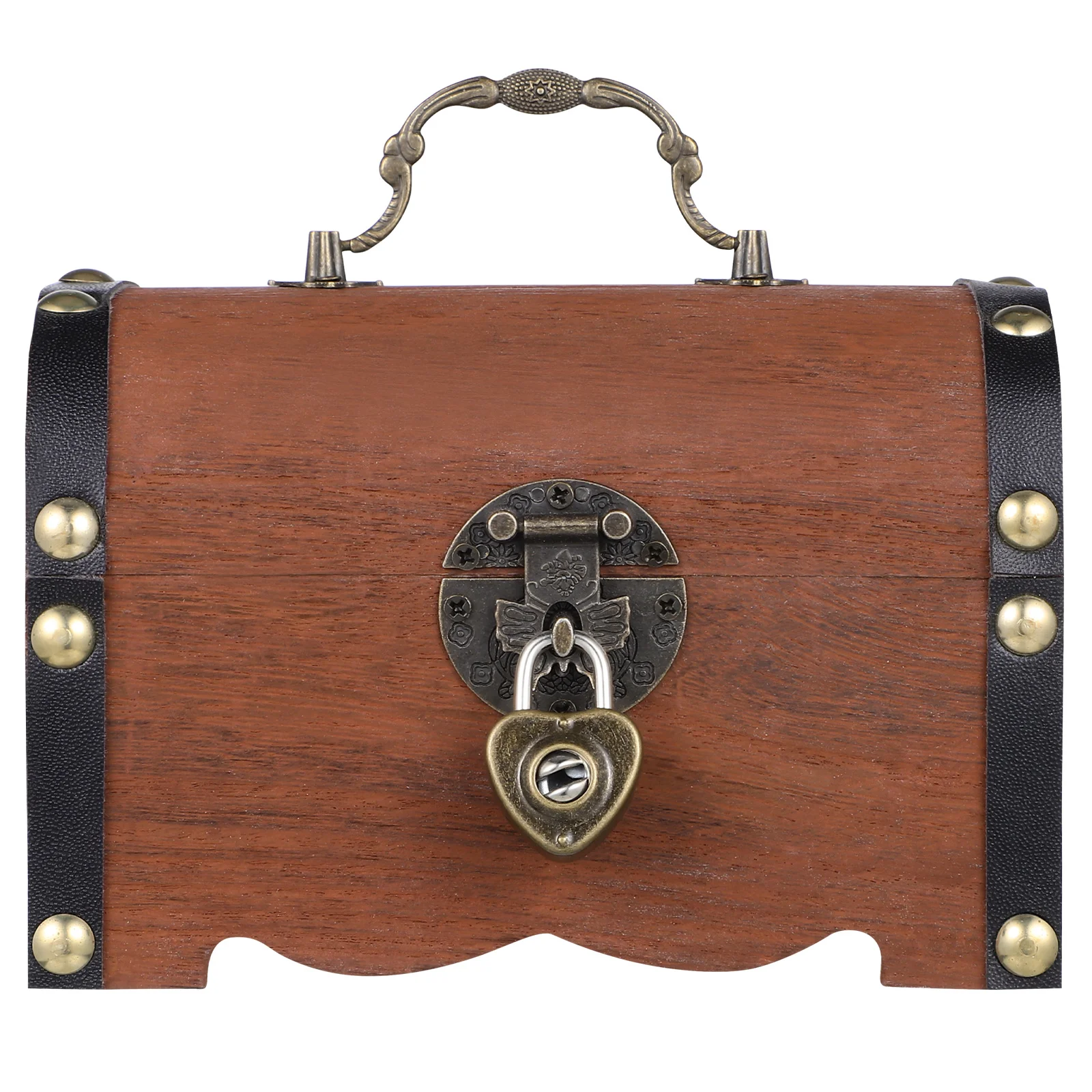 

Handcrafted Wooden Treasure Chest with Lock Vintage Style Coin Storage Box Organizer Decorative Trunk for and Collectors