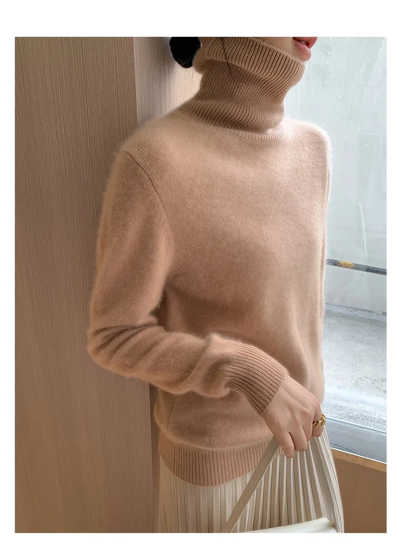 

Women's Double Thick Cashmere Sweater Turtleneck Pullover Long Sleeve Solid Color Bottoming Top for Fall Winter 2024