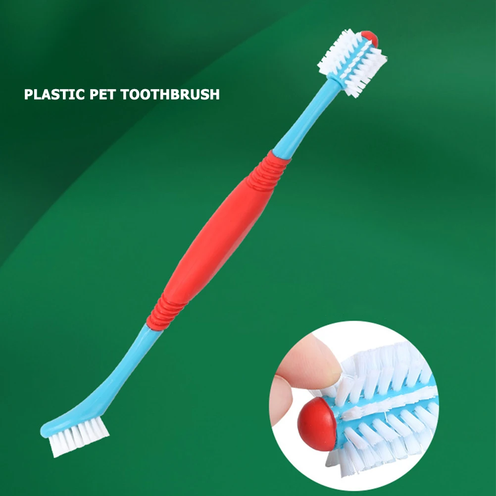 

2Pcs Pet Toothbrush for Cat Dog Small Head Manual Supple Handheld Blue Long Handle Dual Brush Teeth Cleaning Gum Massager Dog