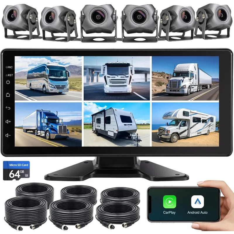 

HOME.6-Channel Dash Cam 1080P Backup Camera System with 10.33 Inch Touch Parking Monitor,DVR Recording Back Up Camera for RV/Tru