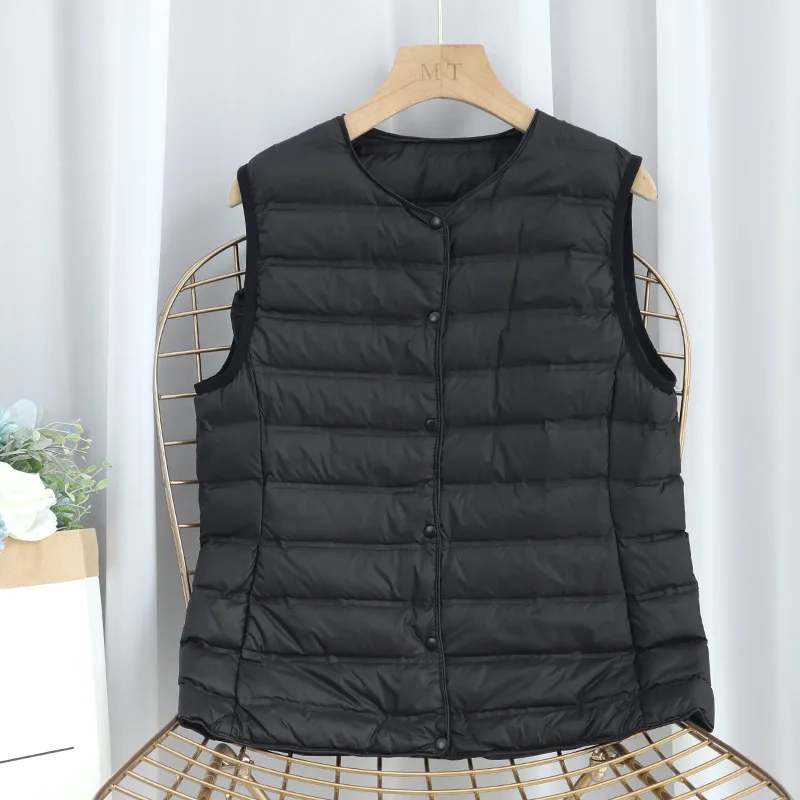 Women Warm Down Waistcoat Jacket Autumn Winter Ultra Light White Duck Down Vest Coat Lady Sleeveless Bigszie Short Tank Outwears