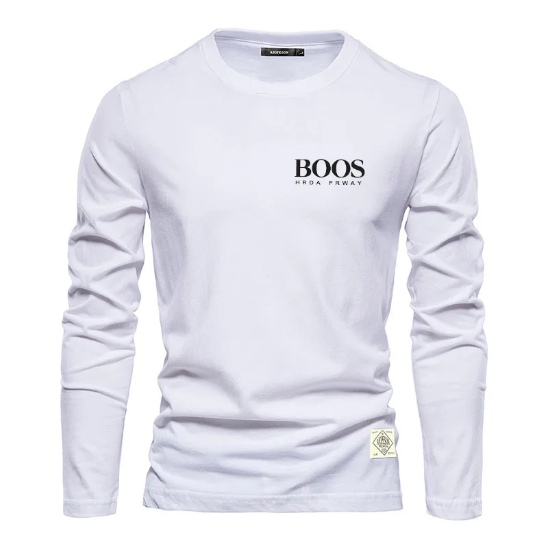 

Autumn men's Long sleeved T-shirt Letter pattern printed T-shirt Cotton Comfortable Top Solid color versatile men's y2k clothing