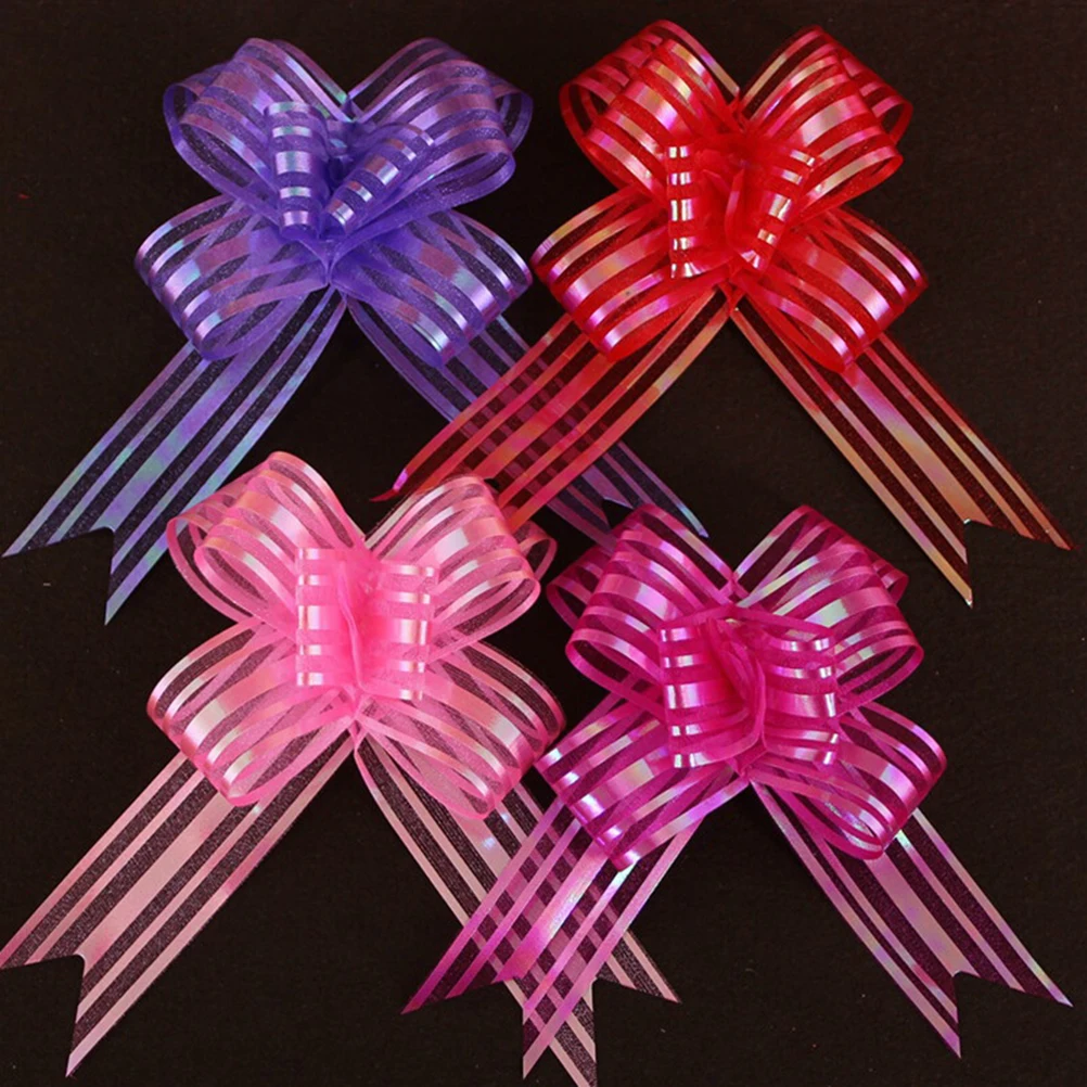 

12pcs Yarn Pull Party Gift Ribbon For Christmas Tree Wine Bottle Wedding Car Decoration String Bows For Wedding Favours Hand