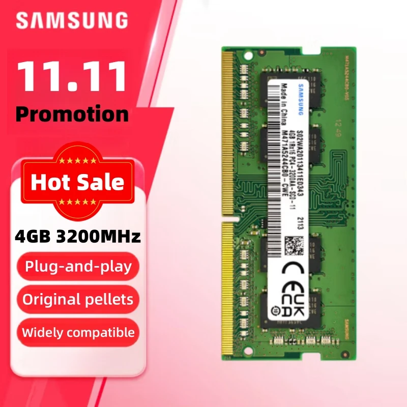 Samsung 4GB DDR4 SODIMM RAM Module 3200MHz 1Rx16 PC4-3200AA 260-Pin SDRAM Laptop Memory M471A5244CB0-CWE - OEM Packaging