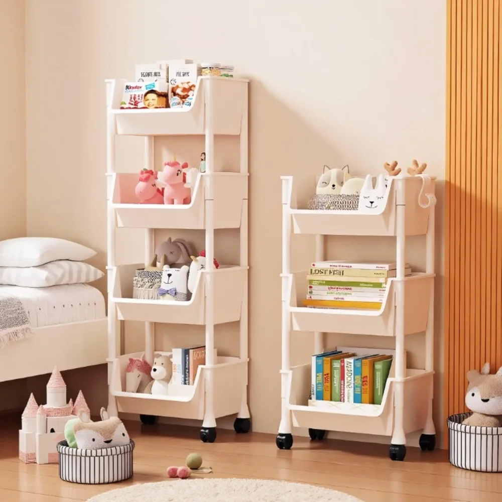 Mehrschichtiger Snackwagen, Wohnzimmer mit Rollen, mobiles Bücherregal, schmaler Schlitzschrank, Kunststoffwagen, Aufbewahrung, Badezimmer, weißes Regal