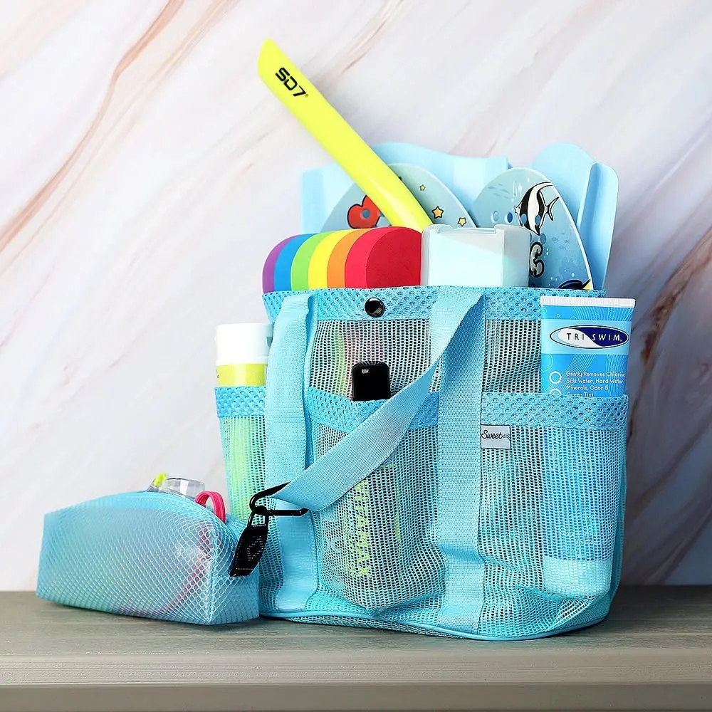 Breathable Mesh Beach Storage Bag Foldable Large Capacity Mesh Toiletry Bag Portable Quick Dry Swimming Handbag Outdoor