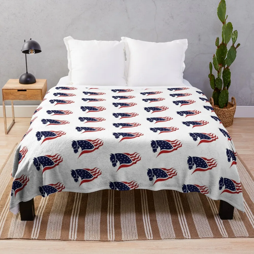 

Patriotic Horse Throw Blanket Heavy Luxury Brand Summer Beddings Multi-Purpose Blankets