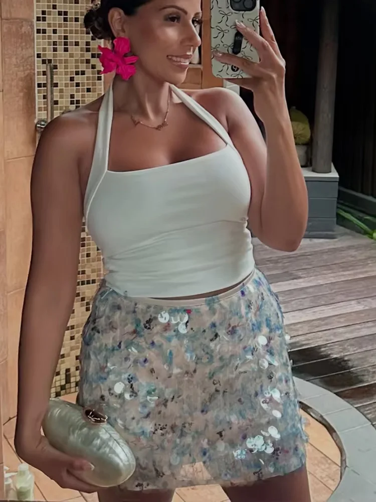 HH Women's New Fashion Versatile High Waist Slim Solid Sequin Mini Skirt Female Sexy Hip Side Zipper Party Short Skirt Mujer