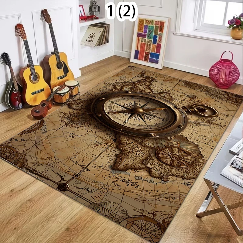 Teppich mit Taschenuhr-Kompass-Muster, Navigations-Teppich, Türmatte für Küche, Schlafzimmer, Wohnzimmer, Eingangsbereich, Veranda