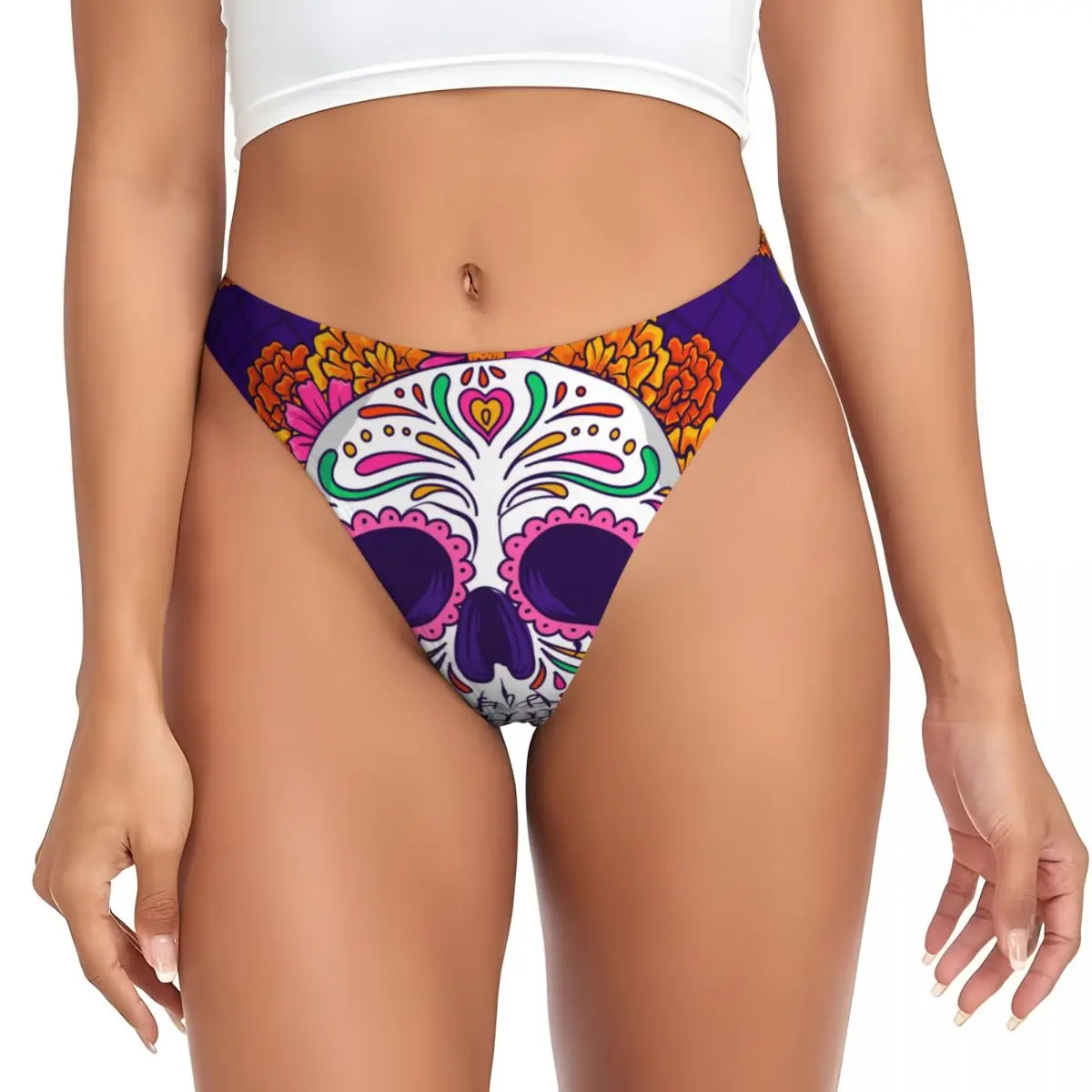 Sexy Panties Thongs Underwear Women's Breathable Lingerie Custom Day Of The Dead Sugar Skull Thong