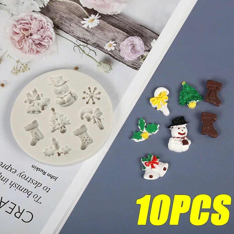 10PCS Christmas Snowman Christmas Tree Snowflake Giraffe Silicone Mould DIY Handmade Aromatherapy Plaster Moulds