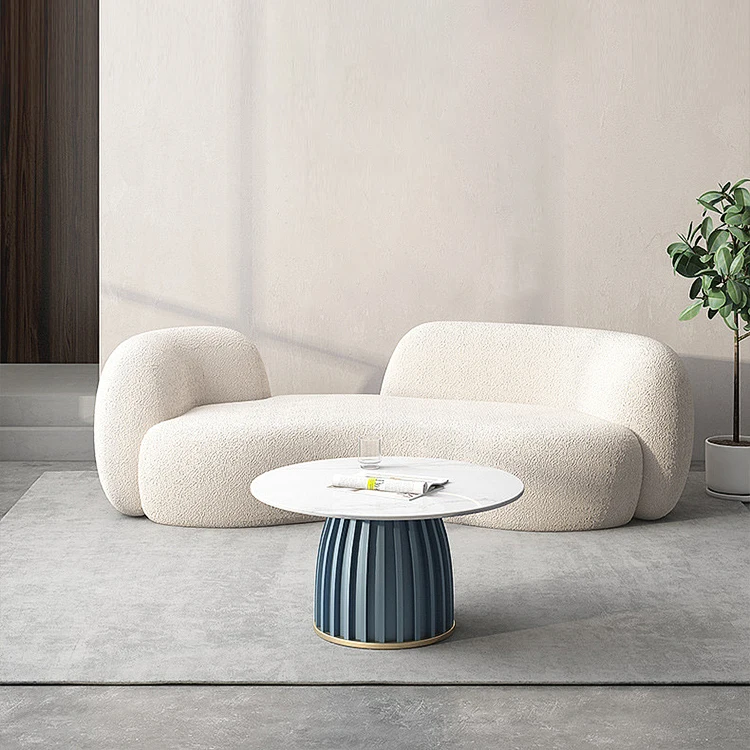 

Cream Style Art Designer Curved Sofa Beauty Salon Hotel Simple Luxury Light Luxury Lamb Velvet Three-person Furniture Sofa