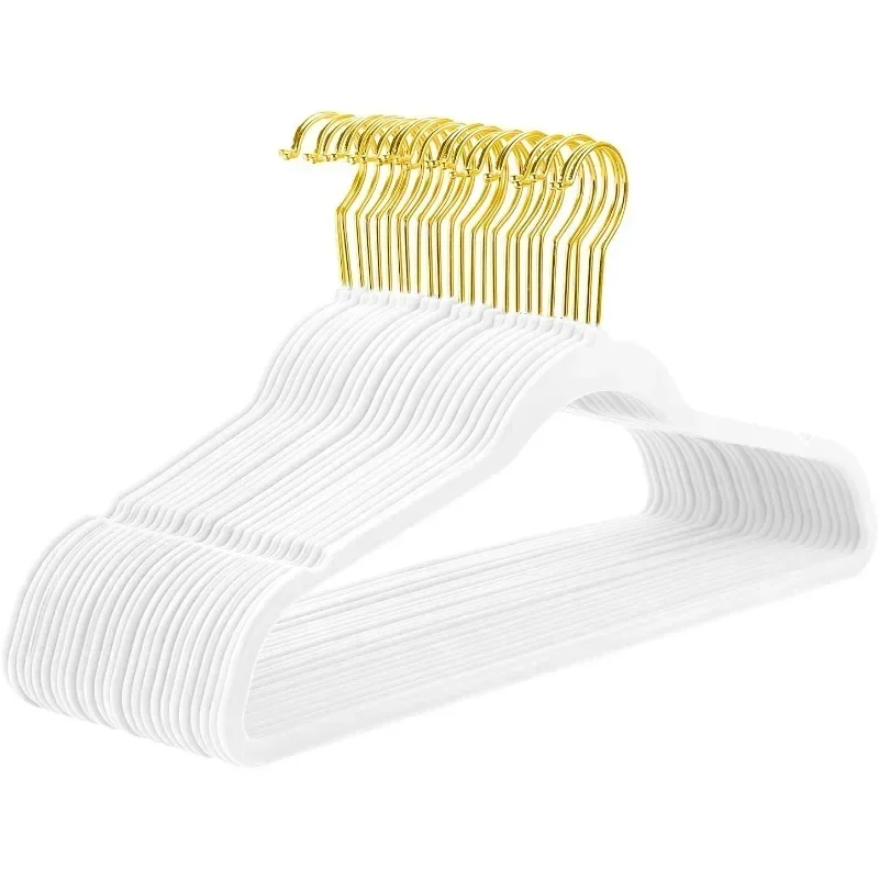 

Premium Velvet Hangers Pack 50 Pcs Heavyduty - Non Slip Slimline - Velvet Suit Hangers White - Gold Hooks,Space Saving Clothes