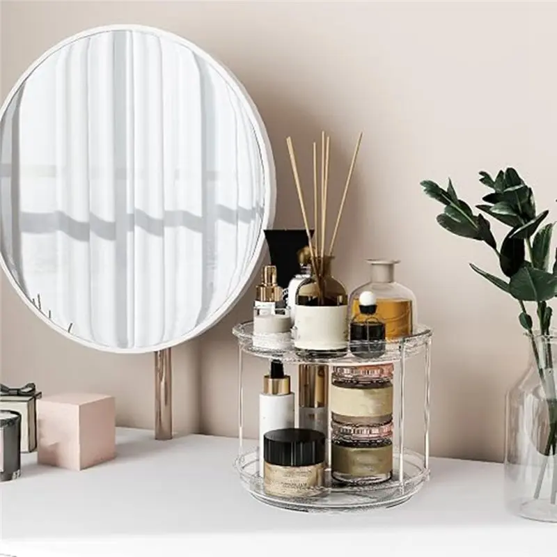 ABKY-360° Rotating 2-Tier Clear Makeup Organizer, 10.6