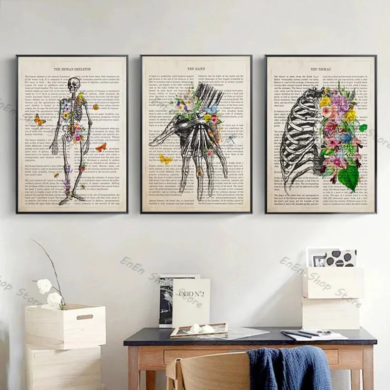 Human Body Parts Art Flower Anatomy Posters Print Psychology Neurologist Doctor Medical Canvas Painting Clinic Home Decor Gift