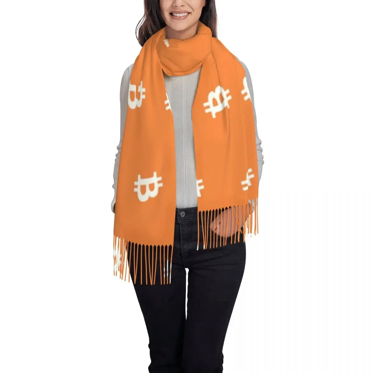 Customized Printed Bitcoin Symbol Print Scarf Women Men Winter Fall Warm Scarves Cryptocurrency BTC Blockchain Shawls Wraps