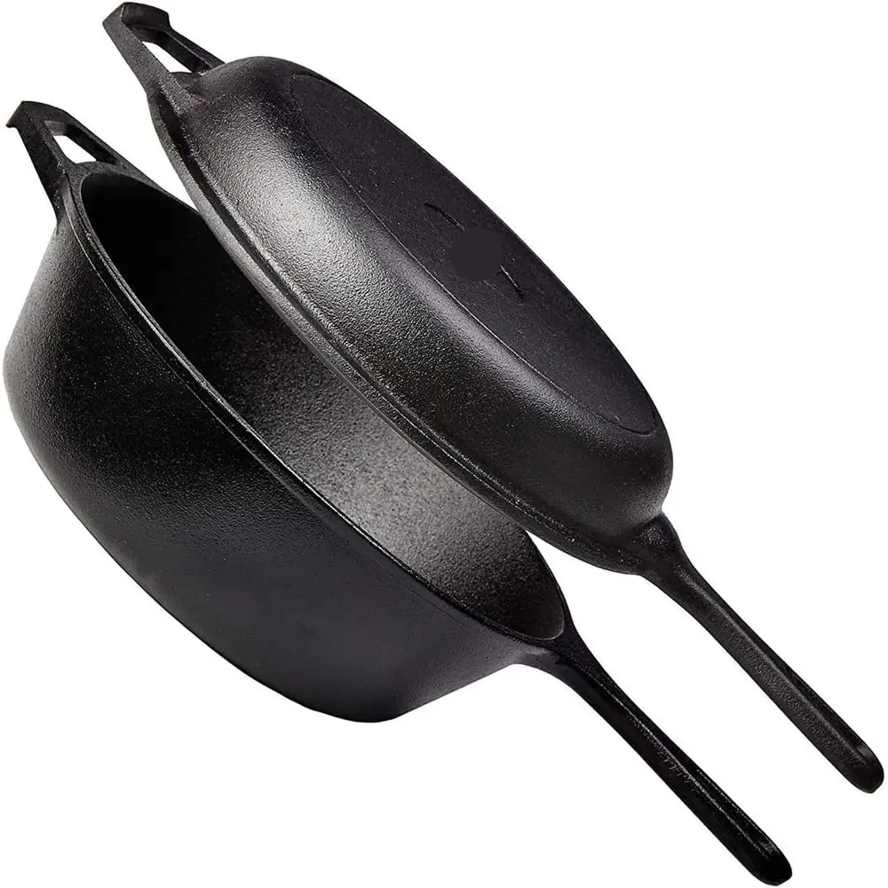 Pre-Seasoned 2-in-1 Cast Iron Skillet Set - Heavy-Duty, Non-Stick, Perfect for Home, Outdoor & Grilling