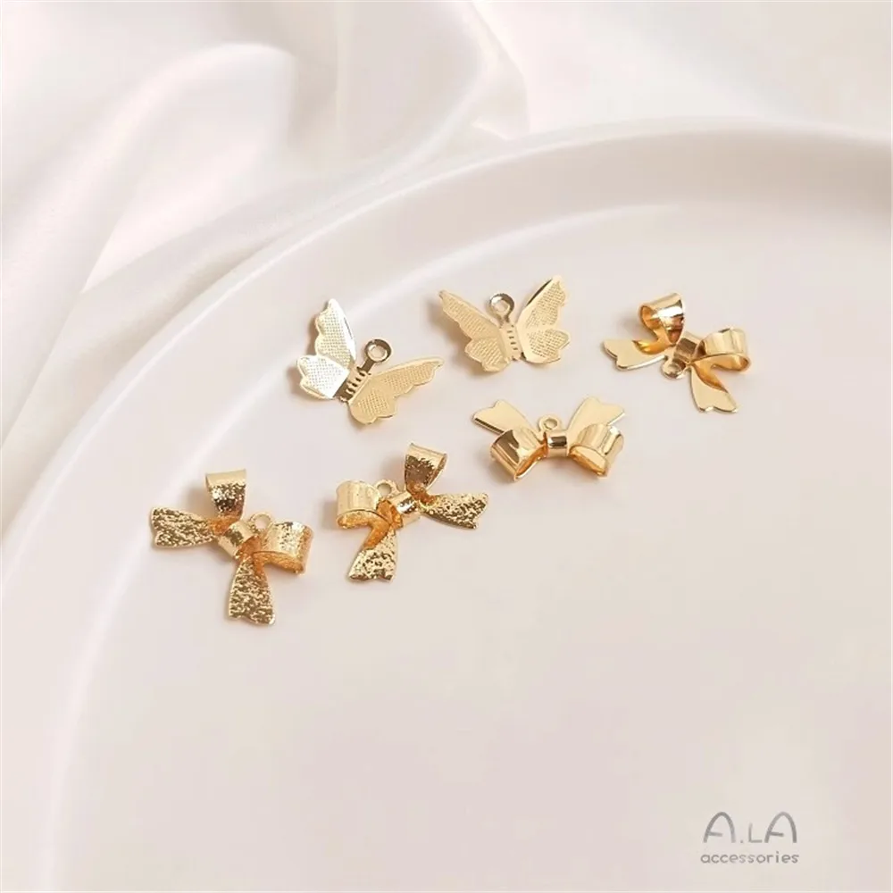

14K Gold Three-dimensional Butterfly Pendant Flash Sand Surface Bow Accessories Diy Bracelet Jewelry Earrings Hanging Pendant