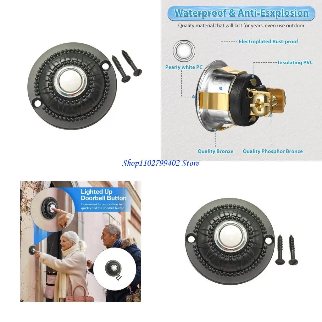 547F ترقيات معدنية تضيء زر ضغط جرس الباب استبدال معدني قوي مقاومة للحرارة تركيب بسيط للمنازل