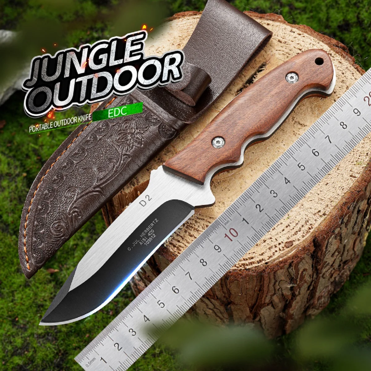 9 Inch Carbon Steel Outdoor Survival Knife with Scabbard Military tTactical Knife for Self Defense Hiking Camping Pocket Knife