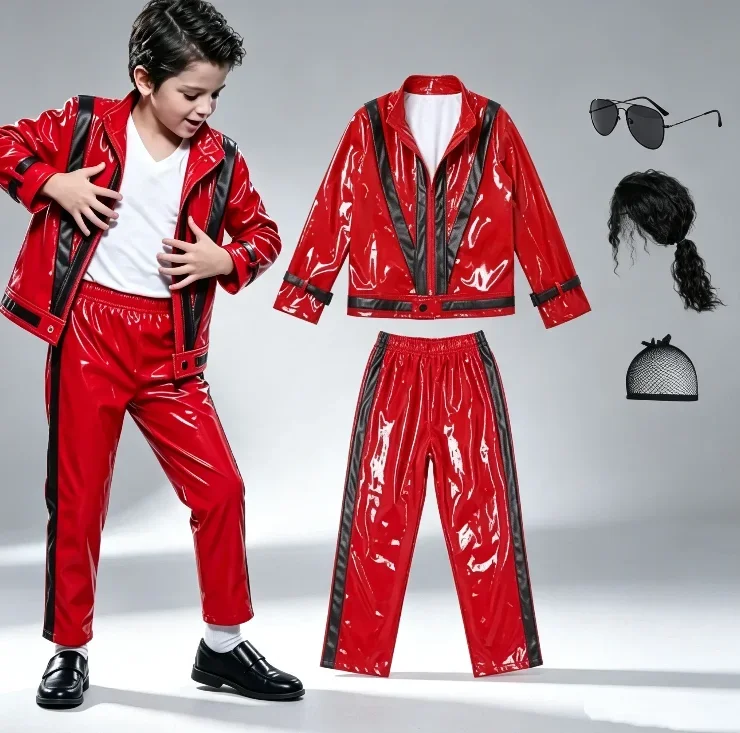 Michael Red Leather Jacket Pant Set Jackson Halloween Scary Night 80s Vintage Pop Singer Thriller Party Performance Costume - view 2