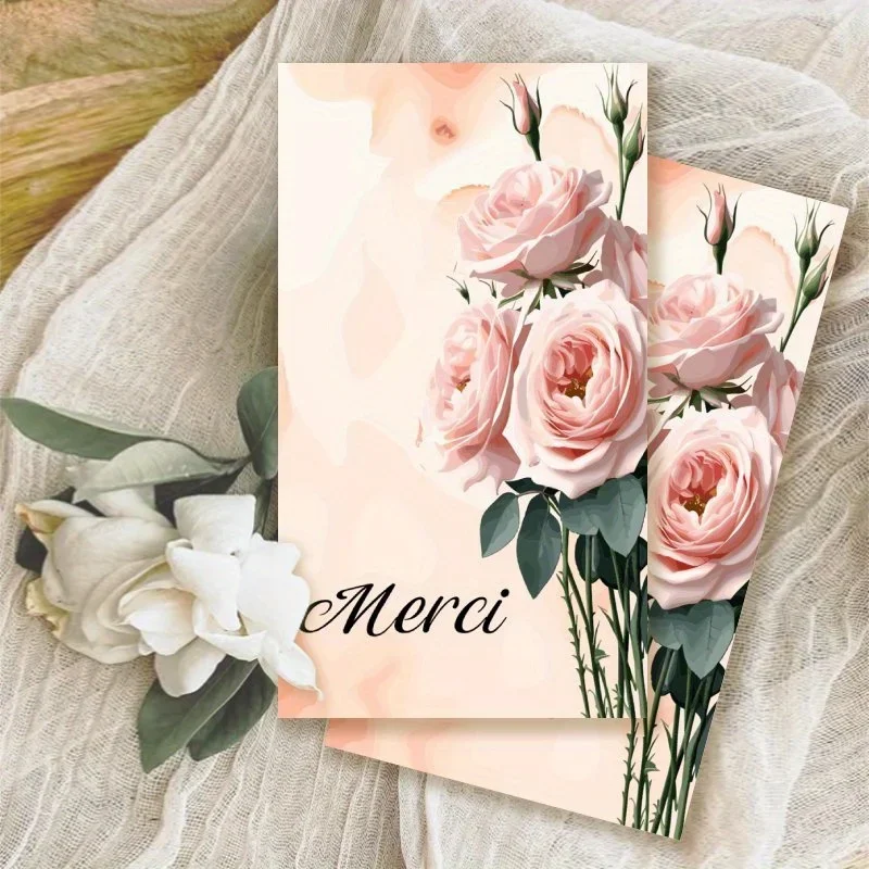 100pcs French Thank-you Card and Note Card Set, Wedding Guest Thank-you Card, Wedding Table Thank-you Card Suitable for Weddings