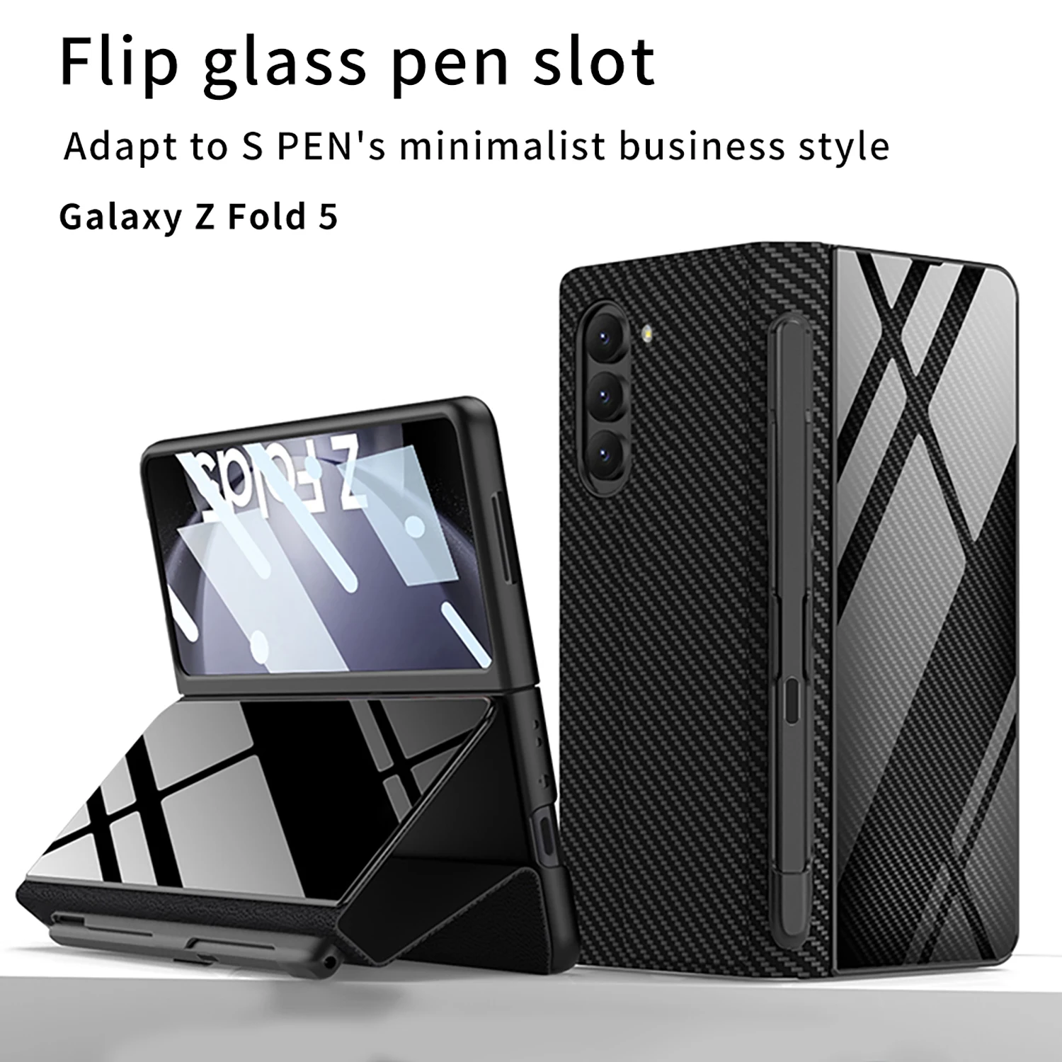 

Чехол с окрашенным стеклом и слотом для ручки для Samsung Galaxy Z Fold 5, стеклянный кожаный складной держатель для переднего экрана, чехол для Galaxy Z Fold5, чехлы