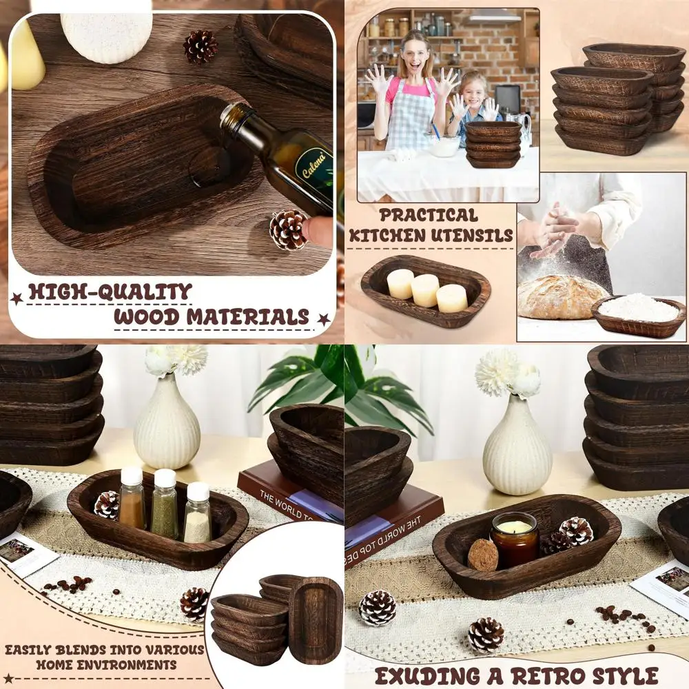 

Набор из 10 деревянных чаш ручной работы для декора дома, в деревенском стиле, 9,4 x 5,5 x 1,7 см