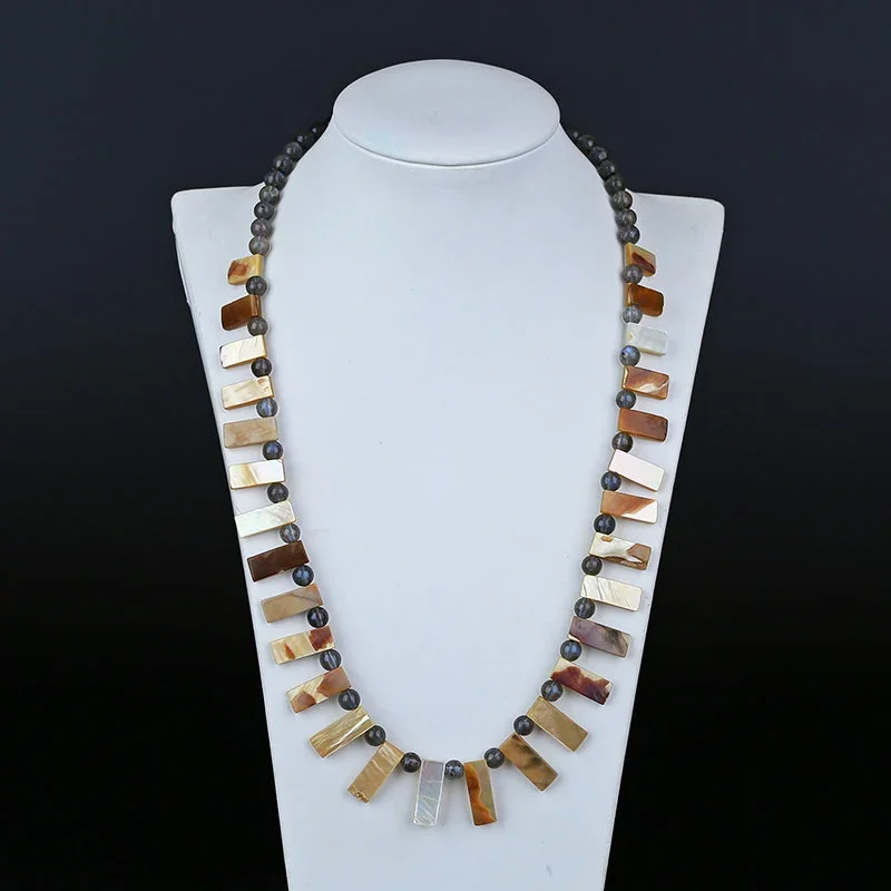 

Natural MOP Mother of Pearl & Labradorite Gemstone Necklace Loose Beads 1 Strand 52.5cm 19/12x7x4mm 6mm 45.4g