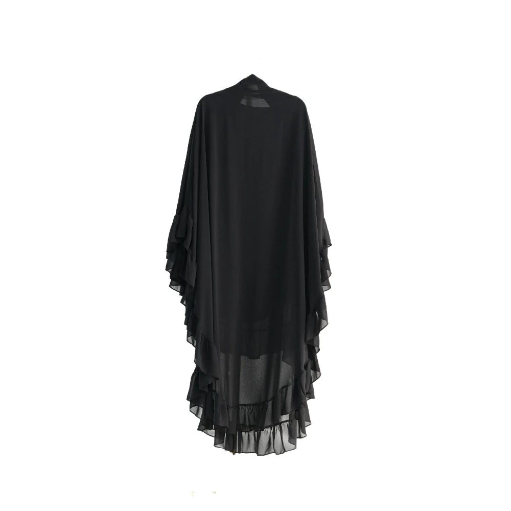 Abaya musulmane longue en mousseline de soie à volants, foulard de couleur unie, Ramadan Khimar Abaya, Robe de prière une pièce, dubaï, Robe noire saoudienne