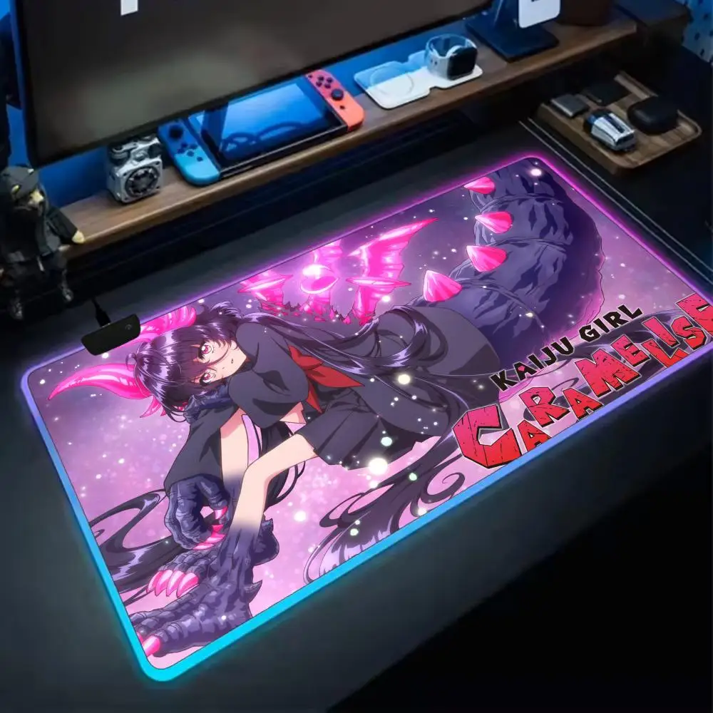 KAIJU GIRL CARAMELISE Mouse Pad RGB Extra Large Mouse Pad for Gaming, Smooth Surface, Non-Slip, Customizable Lights