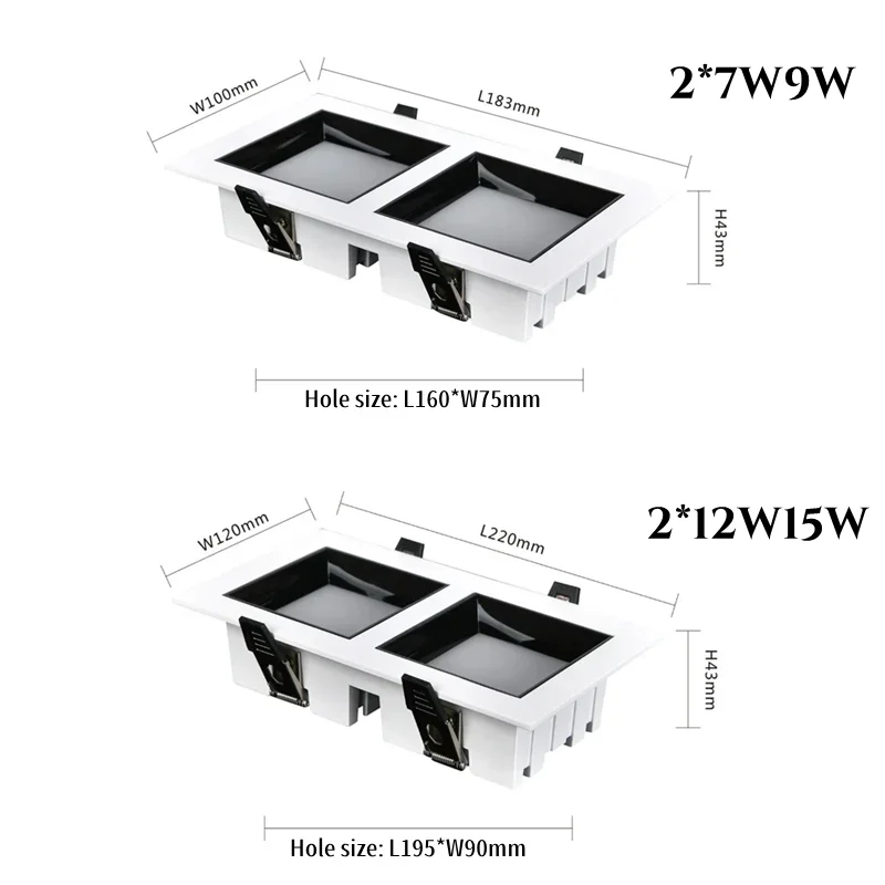 Square downlight embedded LED single head double head ultra-thin grille light Ceiling spot light 7W9W living room aisle lightSMD