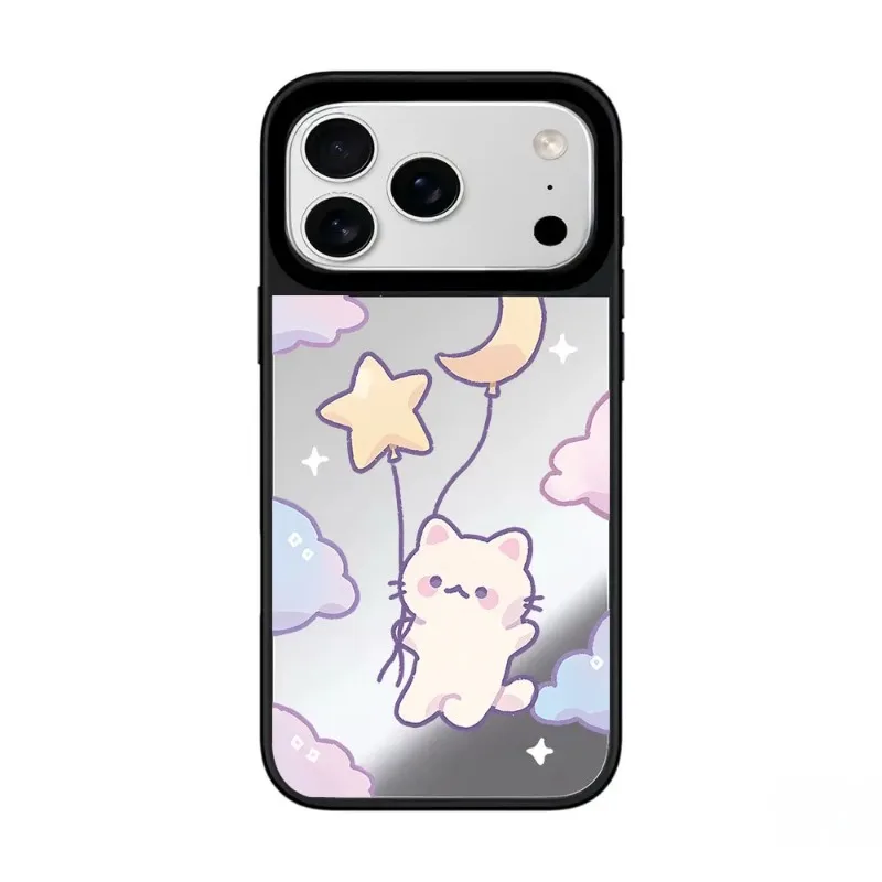 

Cute Clouds Stars Cats Mirror Magnetic Phone Case Cover for IPhone 17 16 15 14 13 12 Pro Max Case