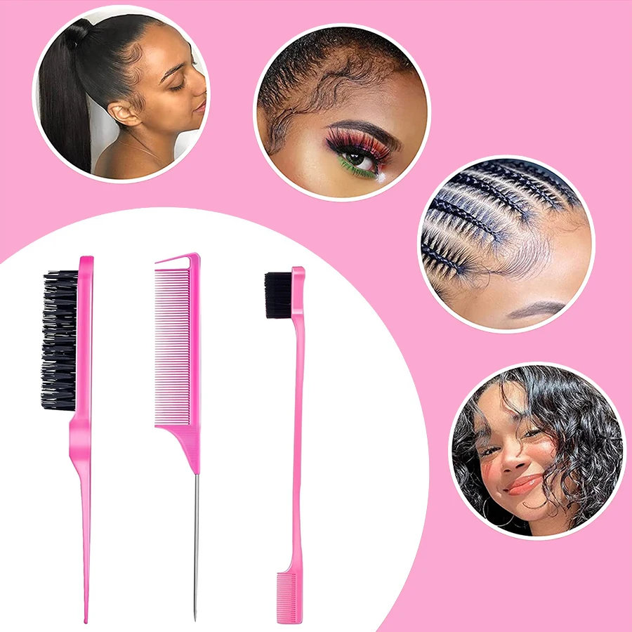 Kamm- und Bürstenset, Salon-Kamm für glattes Haar, Borstenhaarbürsten, Rattenschwanzkämme, doppelseitige Bürste für Kämme, Augenbrauen und Wimpern