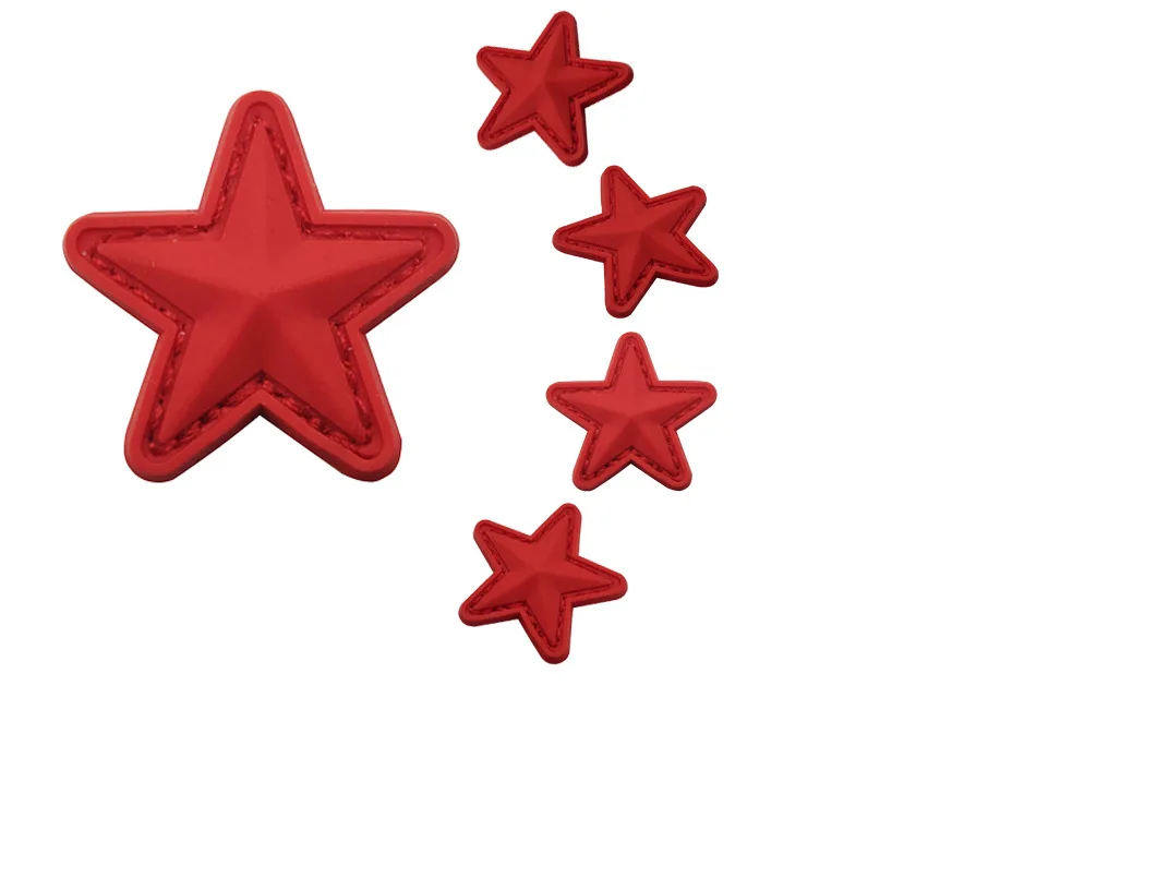 3D PVC silicone 5 star magic sticker badge red, yellow, white and black pentagram hat badge