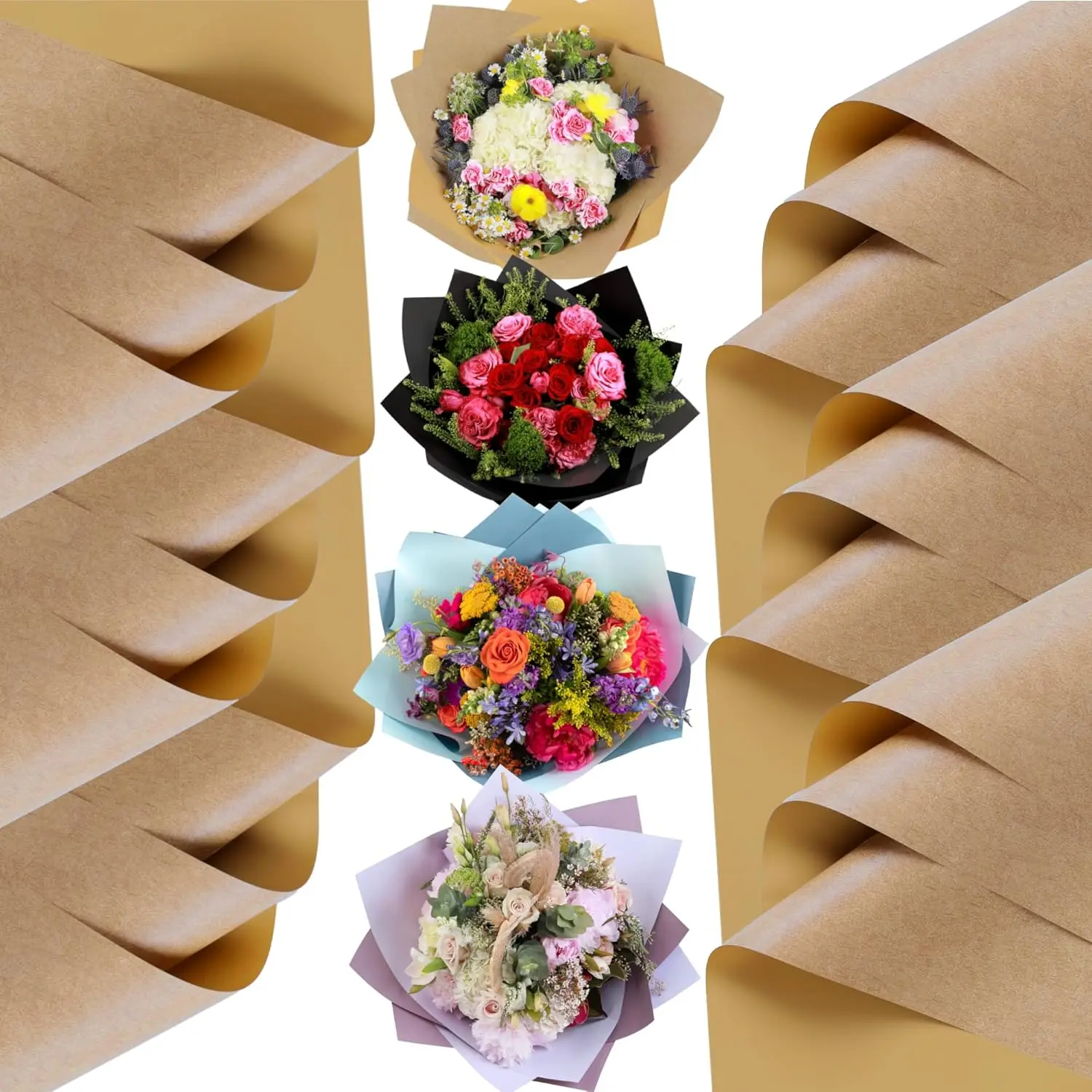 

20 Sheets Double Sided Flower Wrapping Paper for Bouquets, Waterproof Floral Kraft Wrap for DIY Gifts and Decor