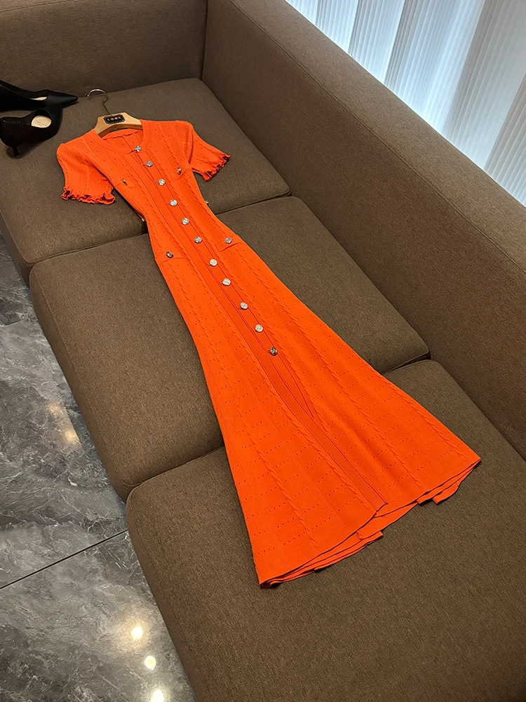 

Ele ort Sve Трикотажная длинная юбка Dr с вырезами и деревянной кнопочкой, облегающее платье миди Dr для поездок на работу