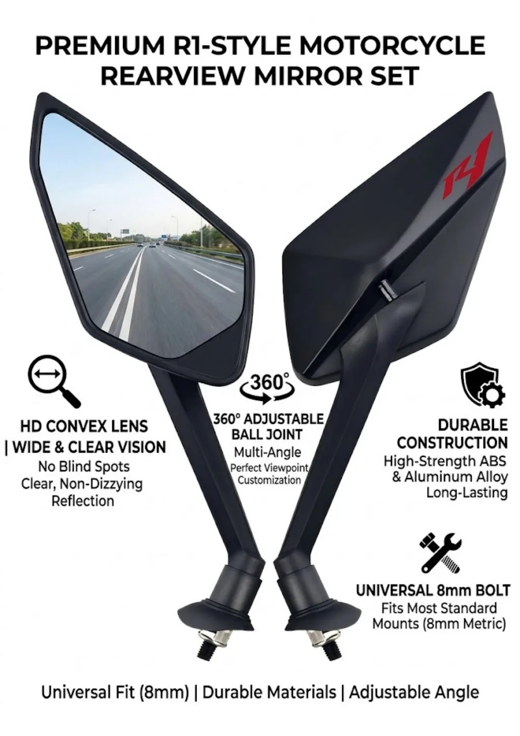 New simple installation and fashionable motorcycle rearview Mirror For Yamaha R1 YZFR1 YZF-R1 2015 2016 2018 2019 2020 2021