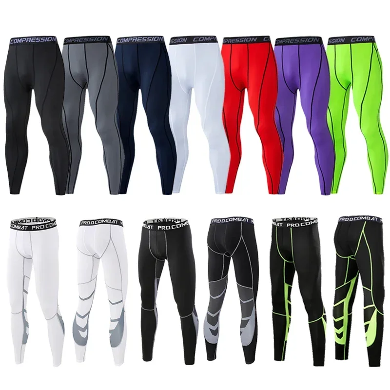 Men\'s Compression Pants Male Tights Leggings for Running Gym Sport Fitness Quick Dry Fit Joggings Workout White Black Trousers