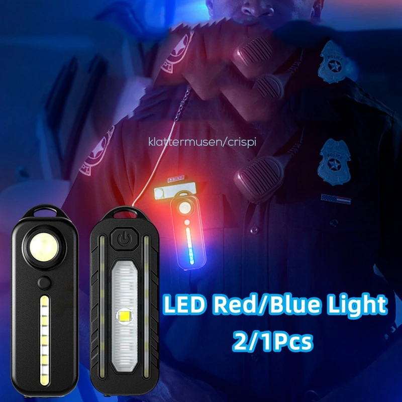 

2/1Pcs LED Red Blue Shoulder Police Light with Clip USB Charging Flashing Warn Safety Warning Flashing Light For Home Outdoor